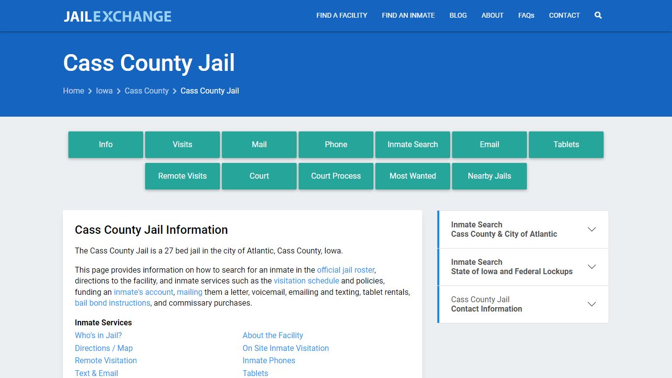 Cass County Jail, IA Inmate Search, Information - Jail Exchange